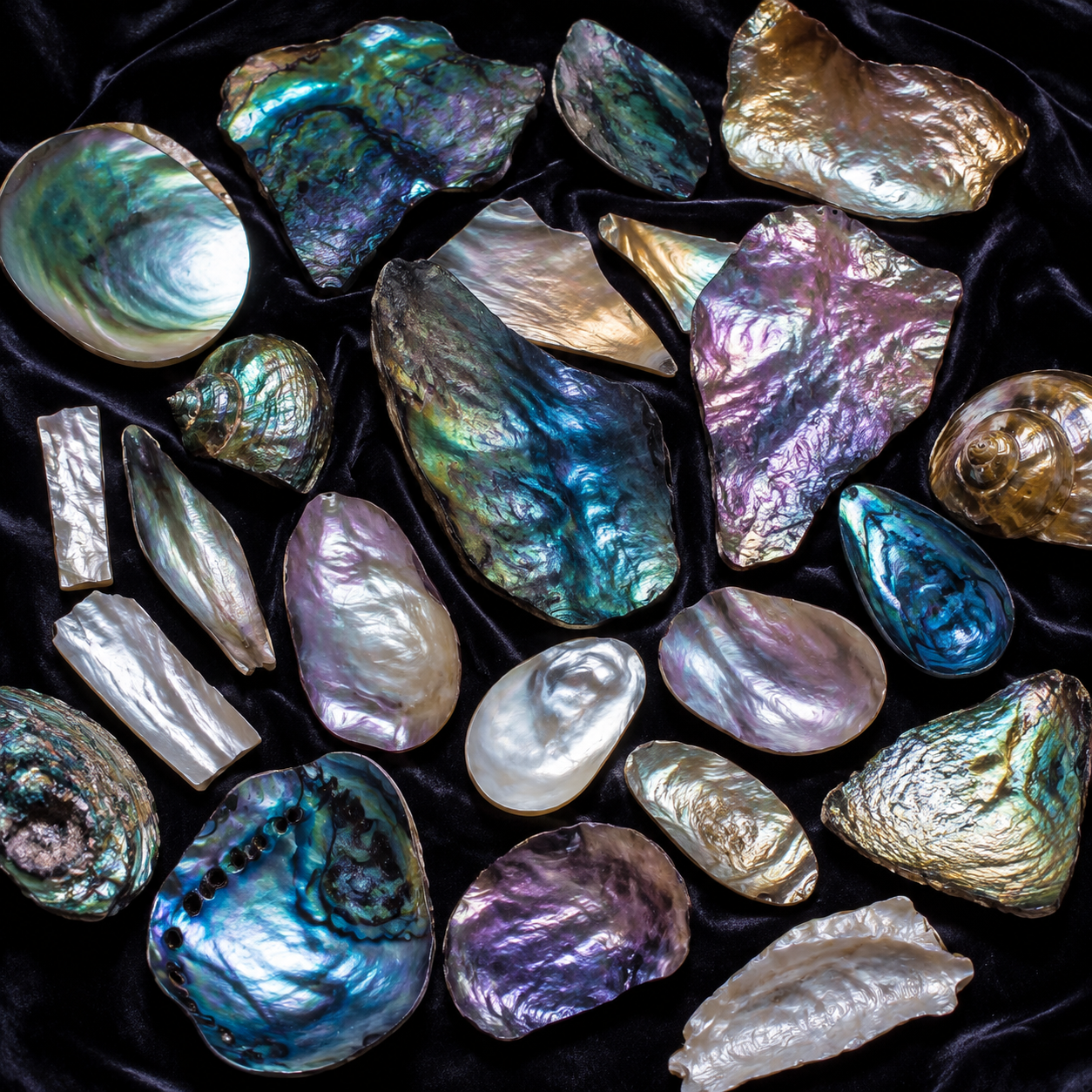 Raw shell materials and gold foil display