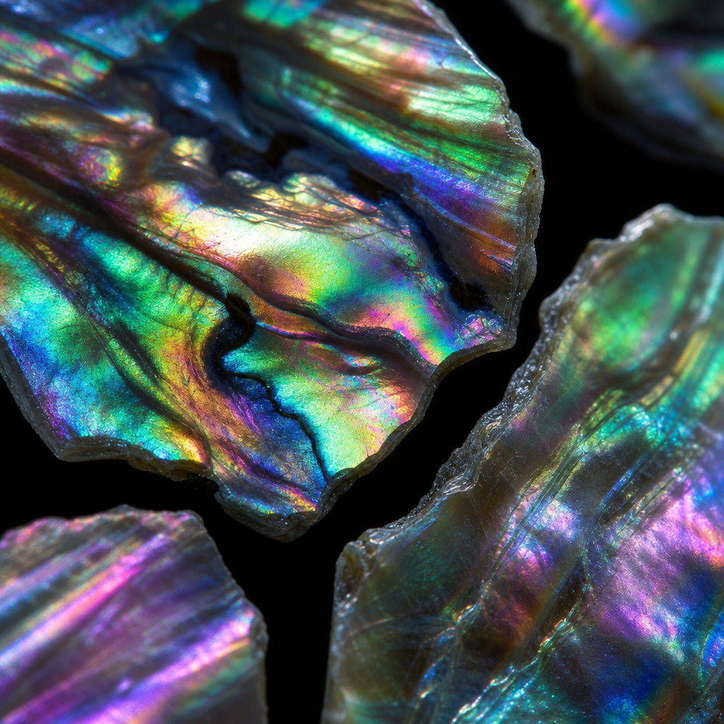 Abalone shell closeup showing iridescence